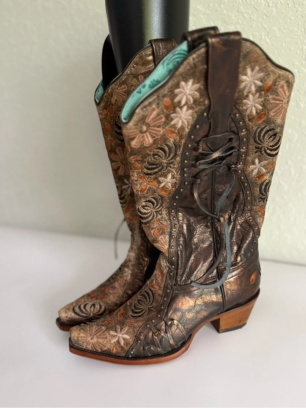 Corral Metallic Brown Floral Embroidered Western Boots